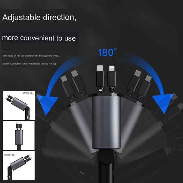 شاحن سيارة 4 في 1 قابل للسحب شحن سريع وبدون تشابك-4-in-1 Retractable Car Charger Fast & Tangle-Free