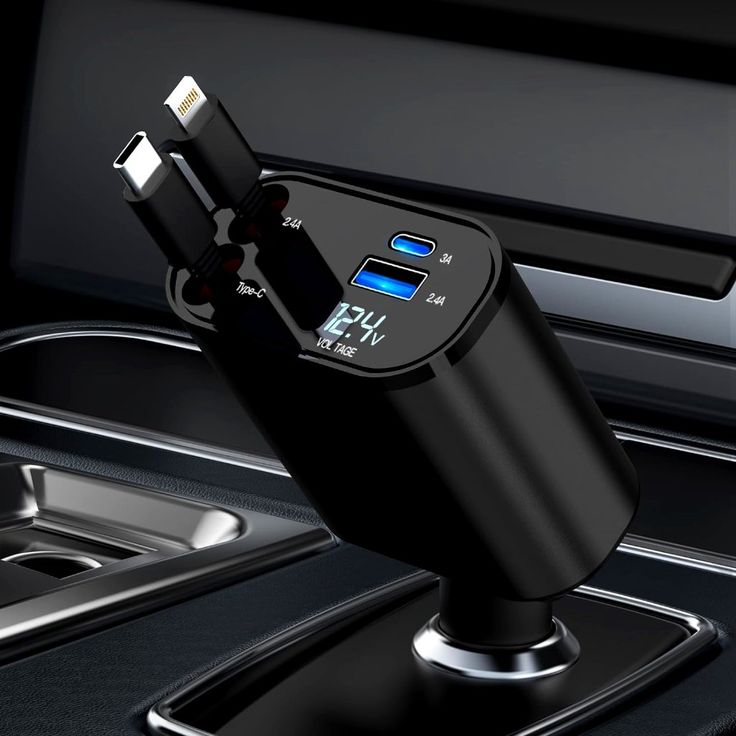 شاحن سيارة 4 في 1 قابل للسحب شحن سريع وبدون تشابك-4-in-1 Retractable Car Charger Fast & Tangle-Free