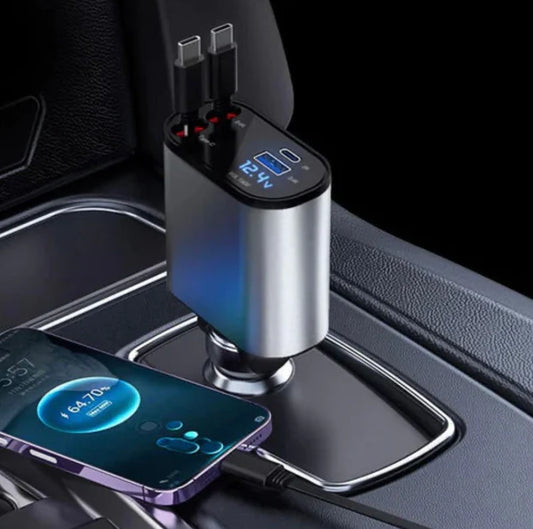 شاحن سيارة 4 في 1 قابل للسحب  شحن سريع وبدون تشابك-4-in-1 Retractable Car Charger Fast & Tangle-Free